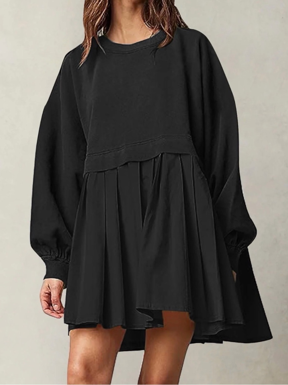 Amazon Black Tiered Sweatshirt Dress with Pleated Skirt